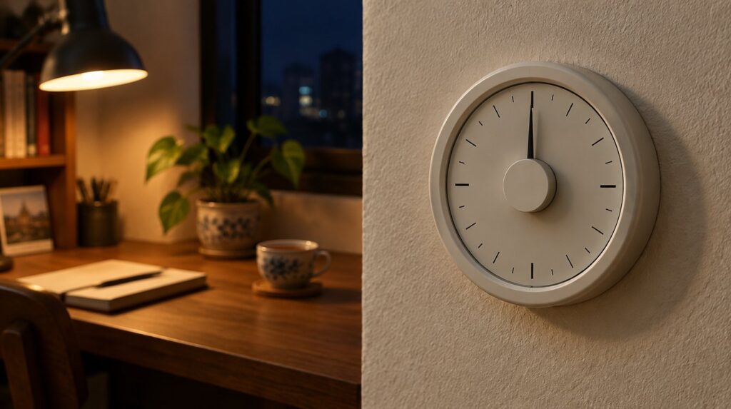 Núm điều chỉnh nhiệt độ trên tường phòng làm việc buổi tối