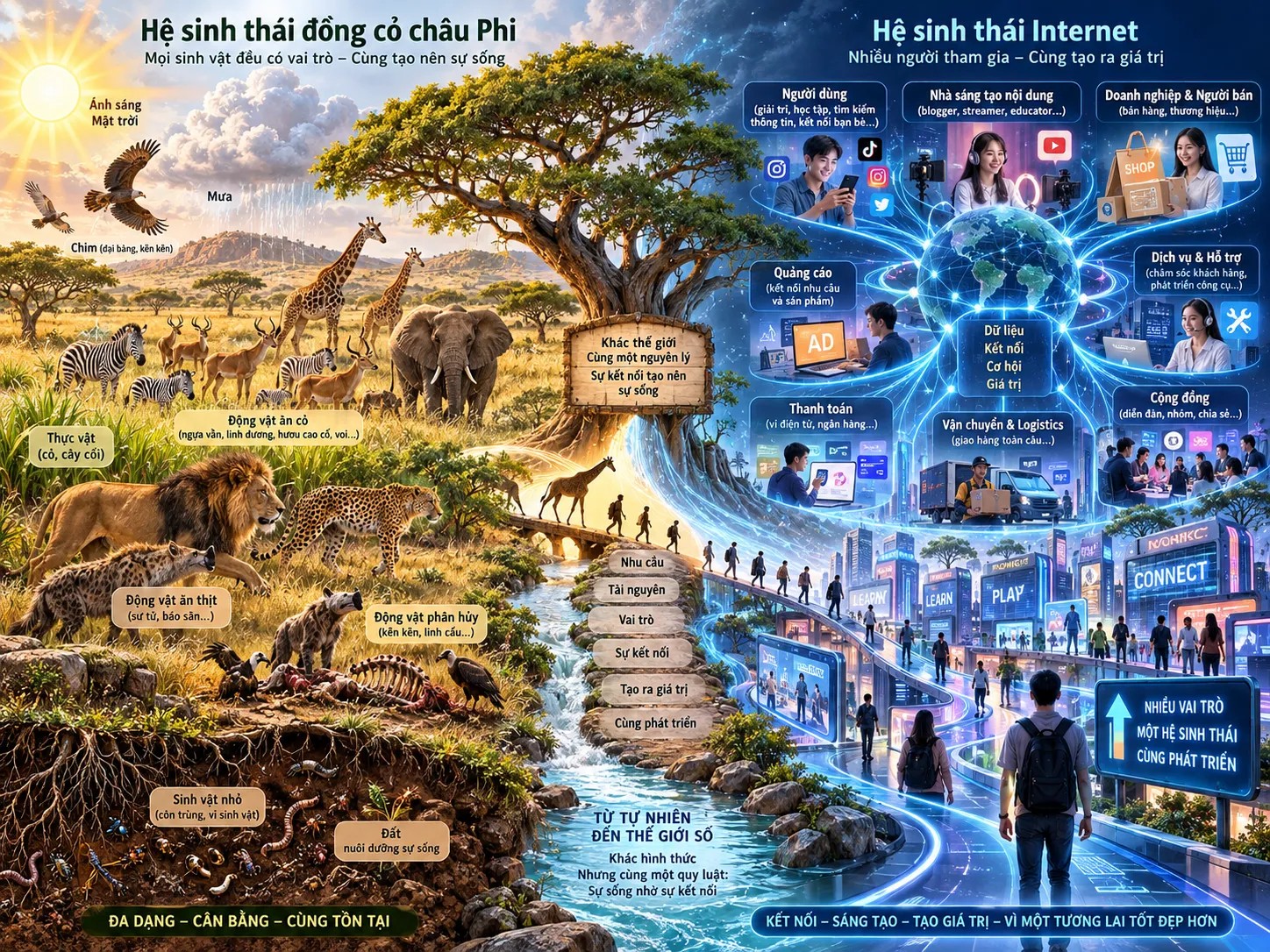 So sánh hệ sinh thái đồng cỏ châu Phi và hệ sinh thái Internet