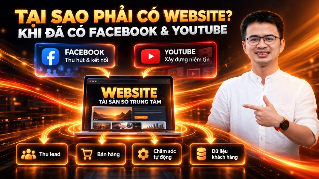 Tại sao phải có website khi đã có Facebook và YouTube: Facebook thu hút, YouTube xây niềm tin, website là tài sản số trung tâm