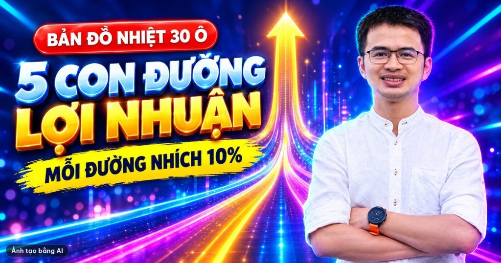 Ảnh bìa tạo bằng AI: Lê Tấn Đào bên dòng chữ 5 con đường lợi nhuận