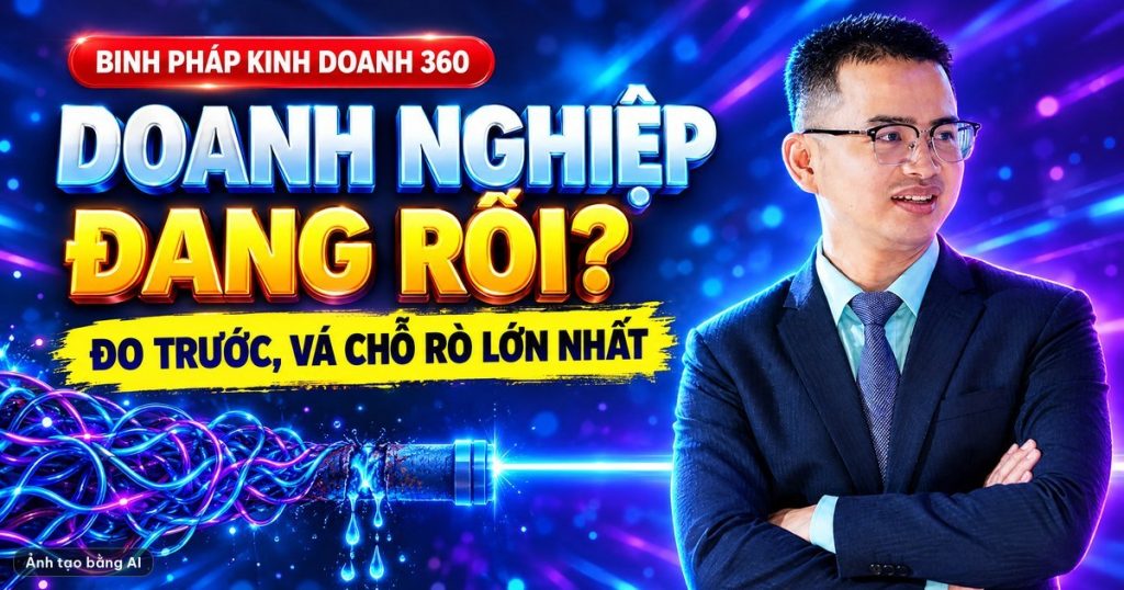 Ảnh bìa tạo bằng AI: Lê Tấn Đào bên dòng chữ Doanh nghiệp đang rối?
