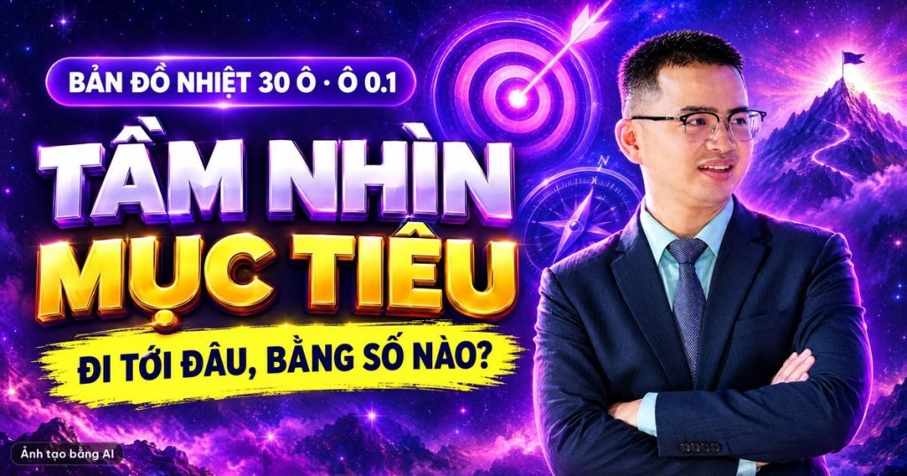 Ảnh bìa tạo bằng AI: Lê Tấn Đào bên dòng chữ Tầm nhìn mục tiêu