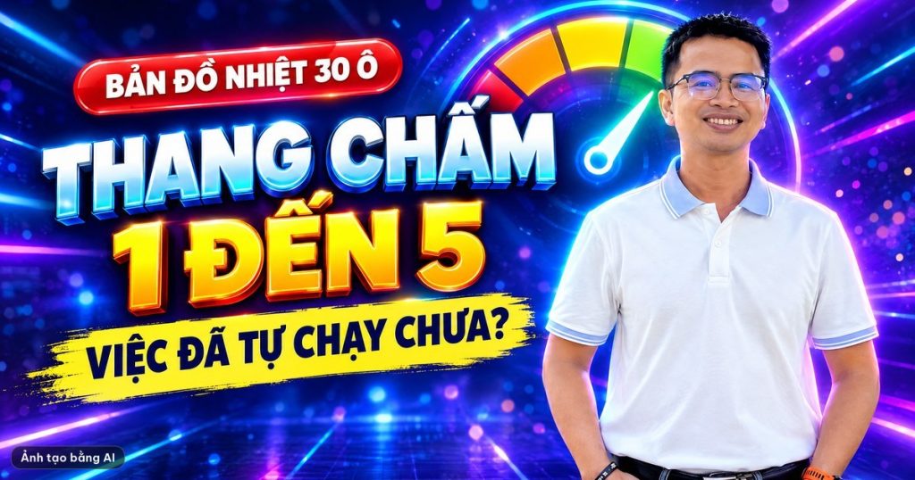 Ảnh bìa tạo bằng AI: Lê Tấn Đào bên dòng chữ Thang chấm 1 đến 5