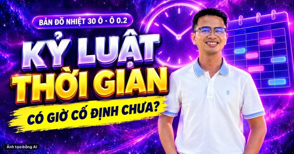 Ảnh bìa tạo bằng AI: Lê Tấn Đào bên dòng chữ Kỷ luật thời gian